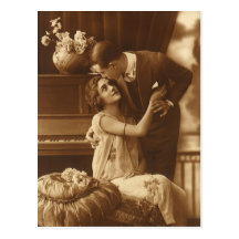 Vintage Liebe und Romance, romantische Musik Postkarte