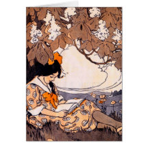 Vintage Mädchen-Lesung unter einem Baum Grußkarten