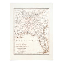 Vintage Map of Florida Alabama Georgia Mississippi Photographic Print