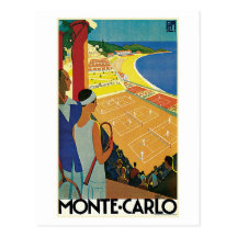 Vintage Monte Carlo Tennis-Reise-Anzeige Postkarte