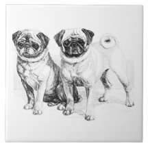 Vintage Mops-Illustration Keramikkachel