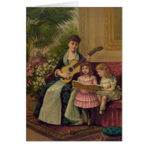 Vintage Mutter mit Gitarre u. Kindern Karte