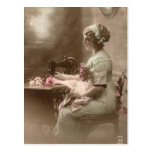 Vintage nähende Postkarte