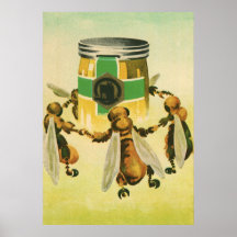 Vintage Nahrung, Bio Honig-Bienen, die Glas tanzen Posterdruck