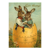 Vintage Osterhasen in einem riesigen Osterei Personalisierte Ankündigungskarten