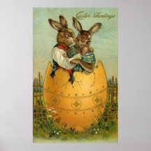 Vintage Osterhasen in einem riesigen Osterei Posterdrucke
