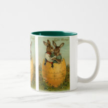 Vintage Osterhasen in einem riesigen Osterei Kaffee Haferl