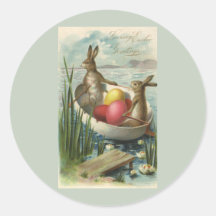 Vintage Osterhasen und Ostereier in einem Boot Aufkleber
