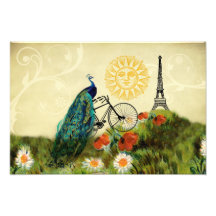 Vintage Pfau-Kunst mit Eiffel-Turm Fotografische Drucke