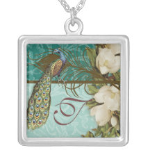 Vintage Pfau- u. Magnoliencollage Halskette