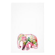 Vintage Pink & Floral Elephant Personalized Stationery