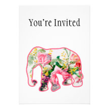 Vintage Pink & Floral Elephant Personalized Invitations