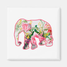 Vintage Pink & Floral Elephant Fridge Magnets
