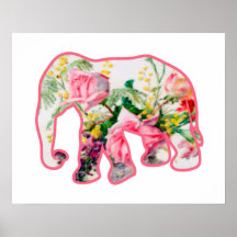 Vintage Pink & Floral Elephant Posters