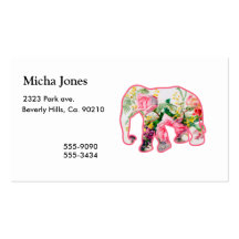 Vintage Pink & Floral Elephant Business Card Template