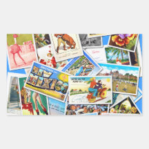 Vintage Postkarten-Collage Rechtecksticker