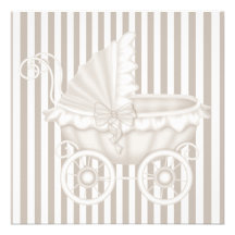 VINTAGE PRAM-BABY-DUSCHEN-EINLADUNGsepia-STREIFEN
