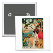 Vintage Reise-Anzeige Antibes Frankreich Anstecknadelbuttons
