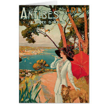 Vintage Reise-Anzeige Antibes Frankreich Grußkarte