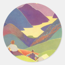 Vintage Reise, Familien-Picknick, Gebirgsferien Sticker