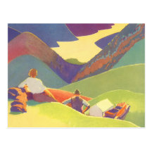 Vintage Reise, Familien-Picknick, Gebirgsferien Postkarten