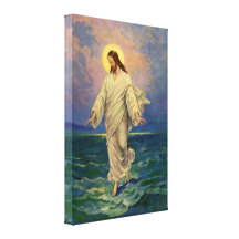 Vintage Religion, Jesus, der auf Wasser-Porträt ge Gespannte Galeriedrucke