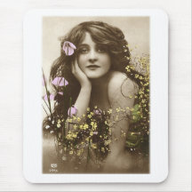 Vintage Retro Frauen-viktorianisches Blumen-Mädche Mousepad