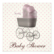 Vintage rosa Kinderwagen-Baby-Mädchen-Dusche Individuelle Einladungskarten