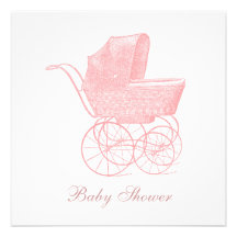 Vintage rosa Kinderwagen-Baby-Mädchen-Dusche Personalisierte Ankündigungen