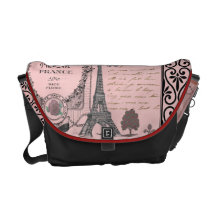 Vintage rosa Paris-Collagentasche Kurier Tasche