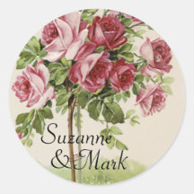 Vintage Rosen-Hochzeit Runde Aufkleber
