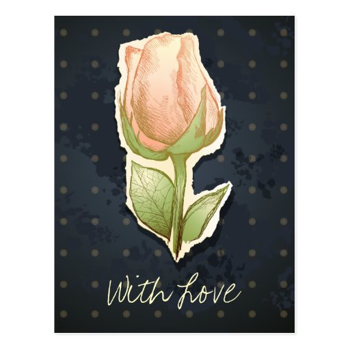 Vintage Rosenknospe im Schwarzen, Postkarte