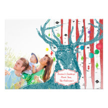 Vintage Rotwild-Birken-Baum-Foto-Weihnachtskarte Ankündigungskarte