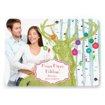 Vintage Rotwild-Birken-Baum-Foto-Weihnachtskarte Personalisierte Einladungskarte