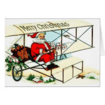 Vintage Sankt-Fliegen-Bi-Flugzeug-Weihnachtskarte