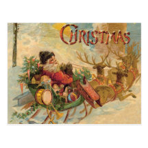 Vintage Sankt in seinem Ren Sleigh Postkarte