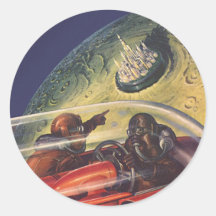 Vintage Science Fiction, die zum MondCuty fliegt Sticker