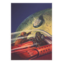 Vintage Science Fiction, die zum MondCuty fliegt Einladungskarten