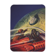Vintage Science Fiction, die zum MondCuty fliegt Magnete