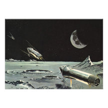 Vintage Science Fiction Rocket versendet Mond-Raum Ankündigungskarten