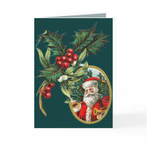 Vintage Stechpalme und Weihnachtsmann-Weihnachten