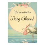 Vintage Storch-Baby-Mädchen-Rosa-Decken-Baby-Dusch Individuelle Ankündigskarten