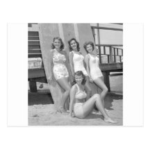 Vintage Surfermädchen Postkarte