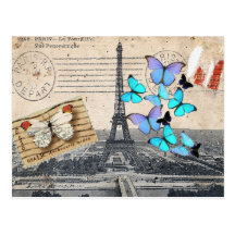 Vintage Turm-Schmetterlingsmode Paris Effiel Postkarte
