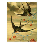 Vintage Valentine-Scheunen-Schwalben mit Herzen Postkarten