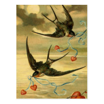 Vintage Valentine-Scheunen-Schwalben mit Herzen Postkarten