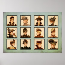 Vintage viktorianische Damen in der Hut-Collage Posterdruck