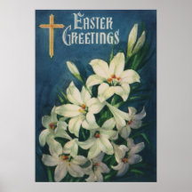 Vintage viktorianische Ostern-Grüße mit Lilien Plakat