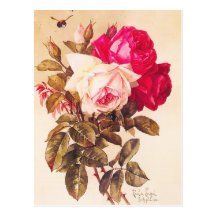Vintage viktorianische romantische rote und rosa R Postkarte