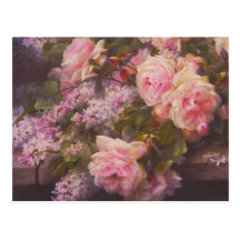 Vintage viktorianische rosa Rosen und Flieder-Post